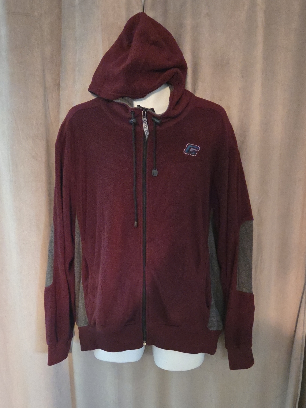 Gotcha Large Men's Zip-Up Hoodie in Burgundy with Gray Panels